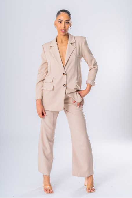 Ensemble blazer pantalon à pinces beige