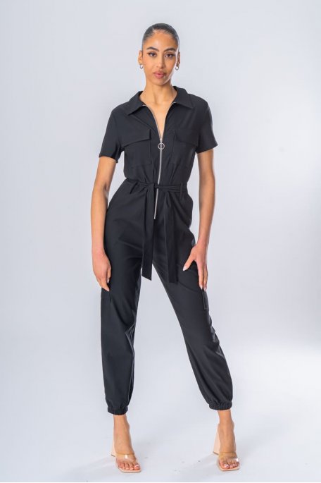 Black zipped cargo suit