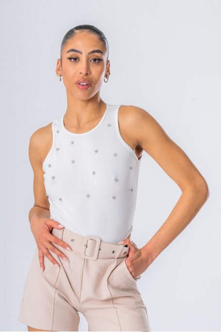 White rhinestone sleeveless bodysuit