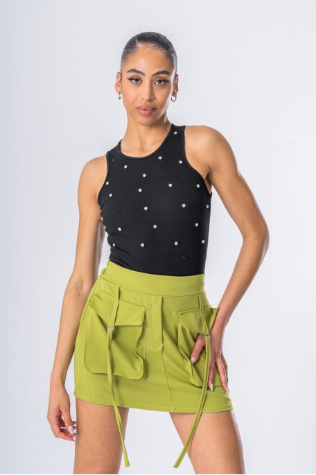 Black rhinestone sleeveless bodysuit