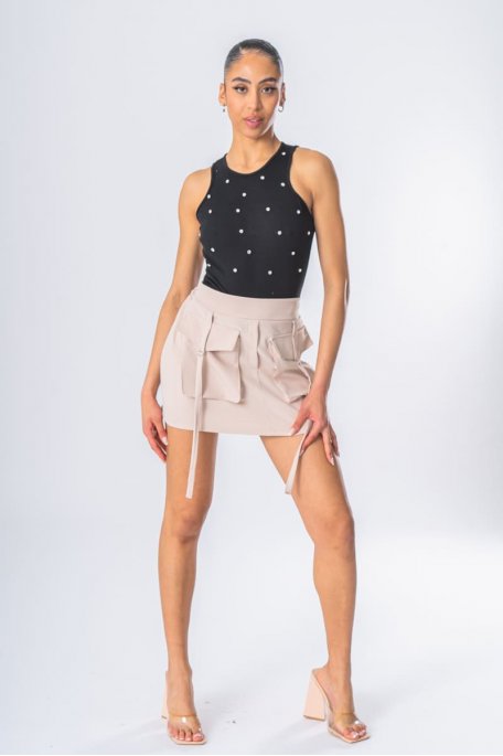 Jupe courte poches cargo beige