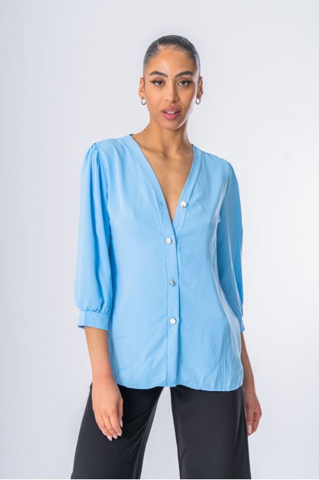 Blue satin effect golden buttons shirt