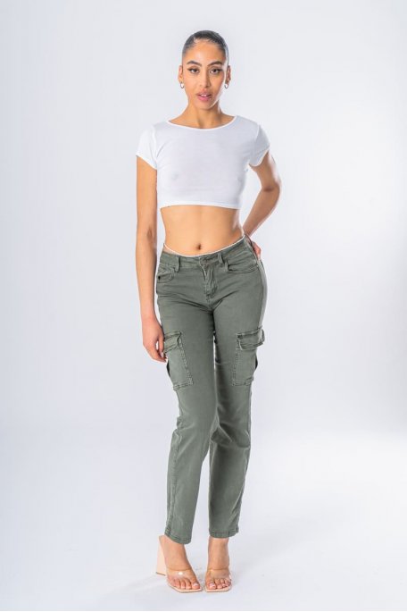 Straight denim cargo pants khaki