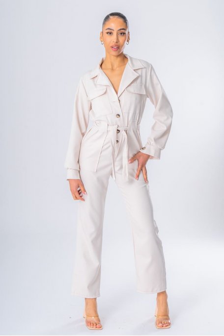 Combination pants with beige pockets