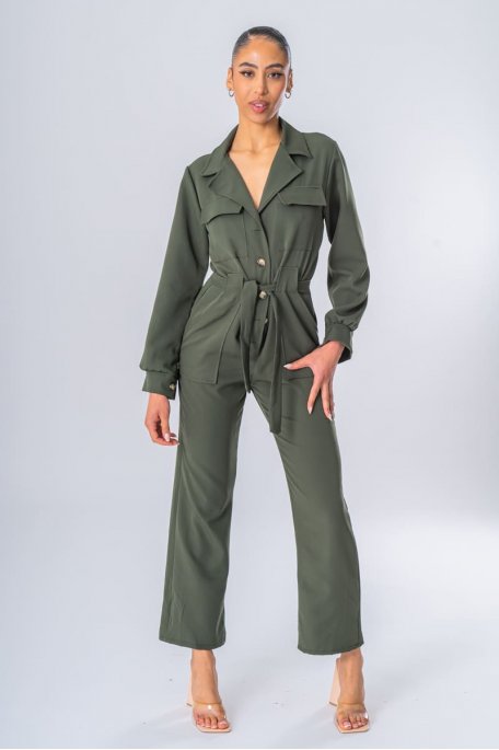 Khaki pocket pant suit
