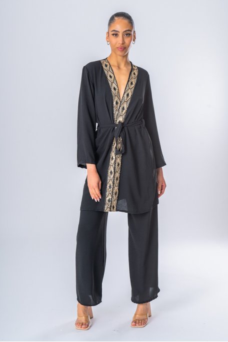 Vest and pants set with black rhinestone details