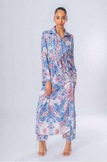 Ensemble kimono long à motif bleu