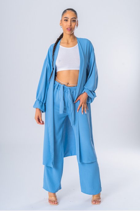 Ensemble fluide gilet ample pantalon coupe large bleu