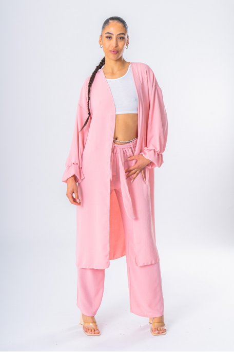 Fluid set with loose-fitting pink vest and pants