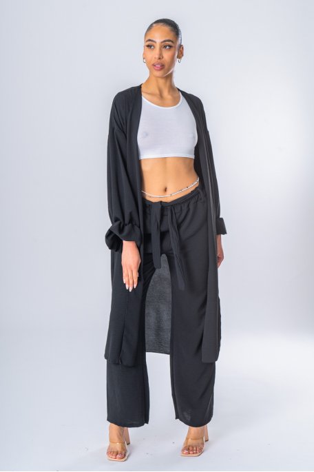 Fluid set with loose-fitting vest and pants in black