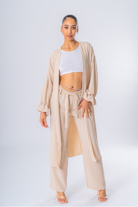 Ensemble fluide gilet ample pantalon coupe large beige