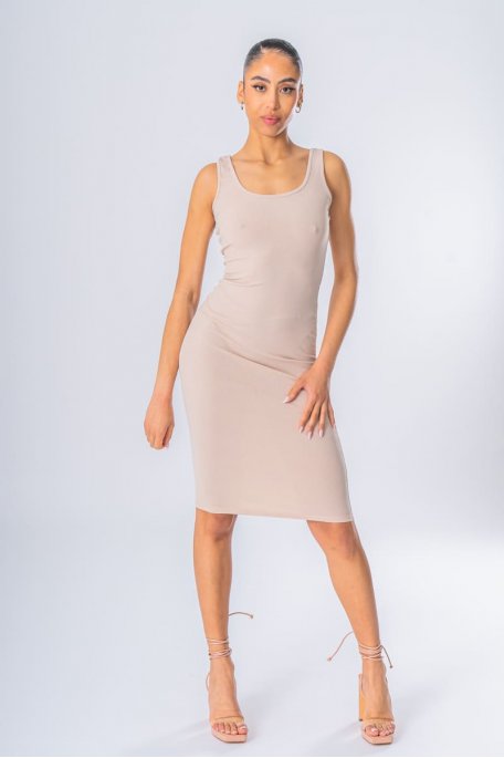 Beige ribbed dress with thick straps