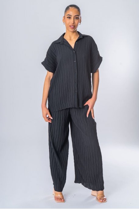 Set Shirt Kurzarm Plissee schwarz