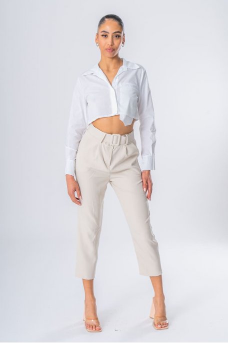 Beige belted suit pants