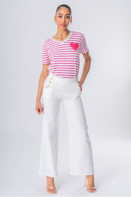 Pantalon tailleur boutons officier blanc