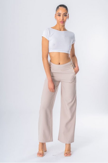 Pantalon tailleur boutons officier beige