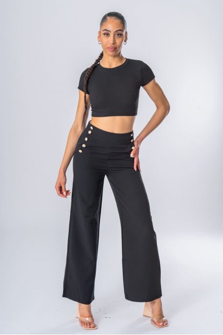 Pantalon tailleur boutons officier noir