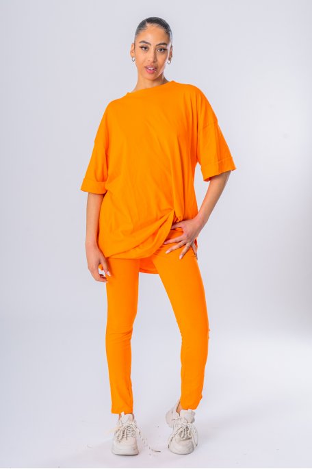Orange loose tee-shirt and leggings set