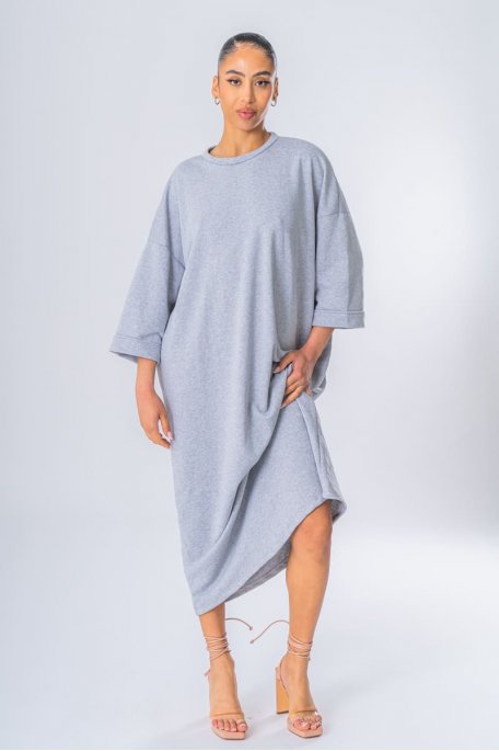 Robe sweat oversize manches courtes gris