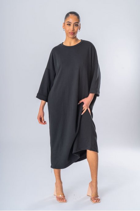 Oversize-Sweatkleid mit kurzen Ärmeln schwarz