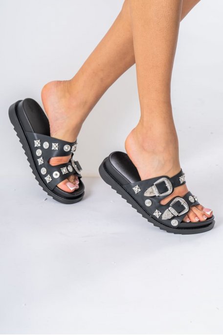 Black studded flip-flops