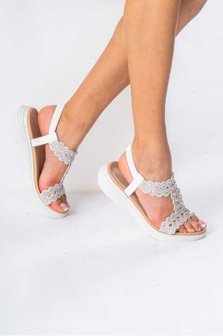 White rhinestone sandals with thick sole