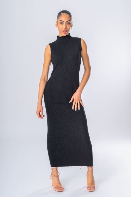 Black sleeveless high neck dress