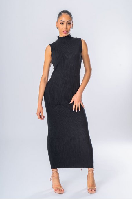 Eng anliegendes Kleid mit Stehkragen ohne Ärmel schwarz