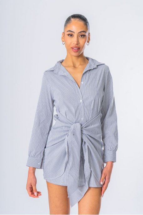 Chemise à nœud motif rayures gris