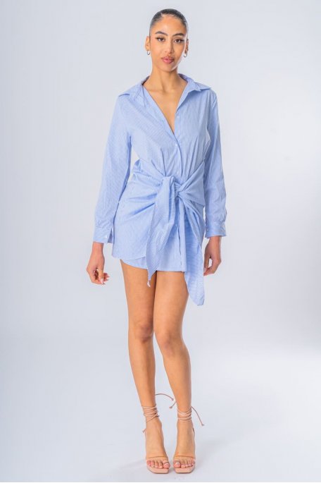 Chemise à nœud motif rayures bleu