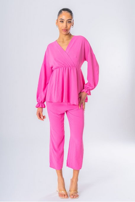 Pink wrap-around blouse set