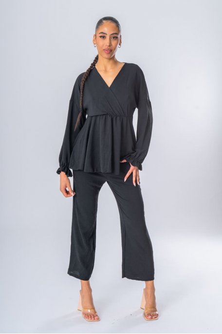 Set Bluse mit Wickeloptik schwarz
