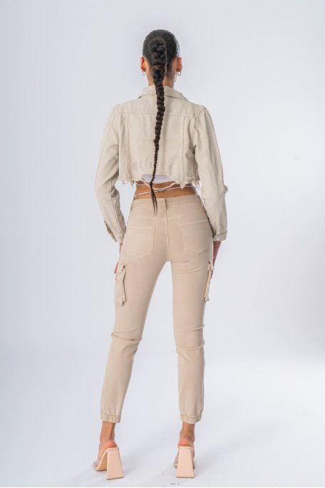 Khaki cargo pants with belt - Cinelle Paris