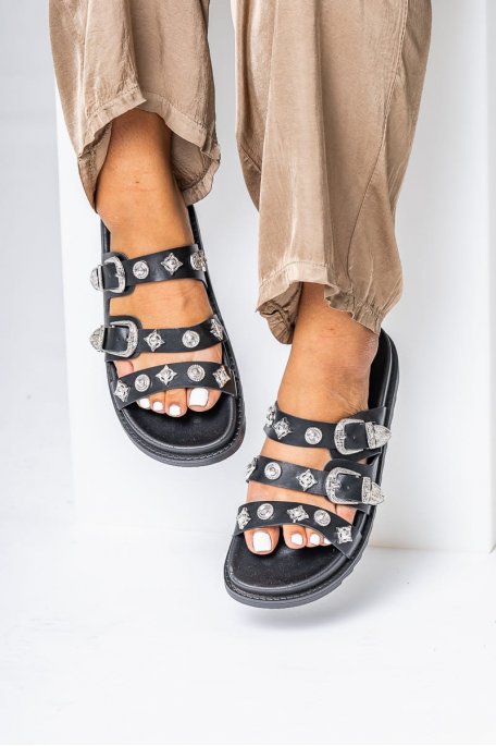 Claquettes cloutées semelles épaisses noir