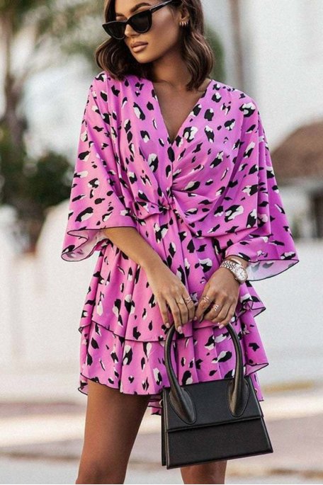 Pink leopard batwing dress