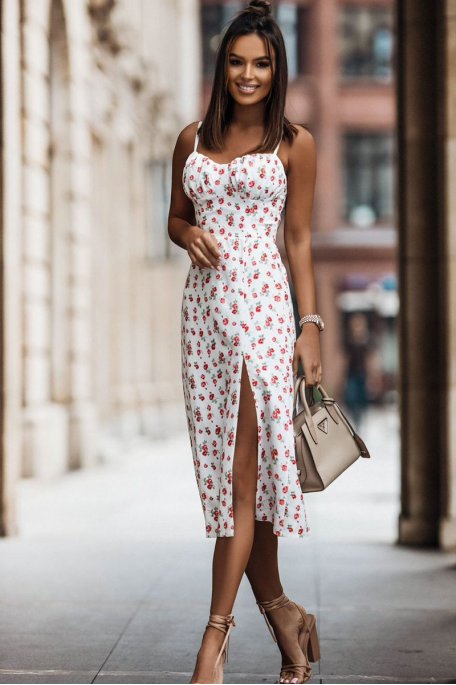 White floral long dress with straps