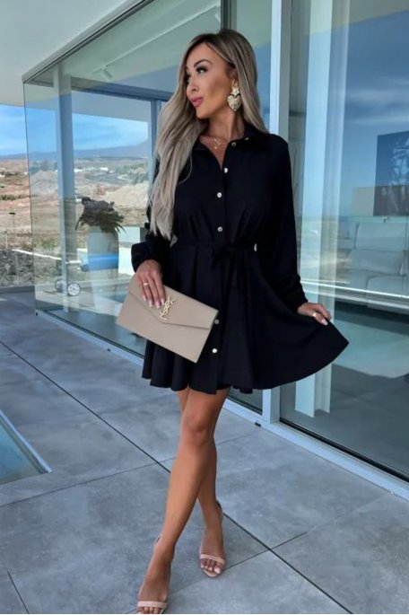 Black belted shirt dress