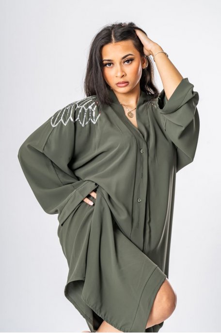 Abaya with buttoned sequin details khaki