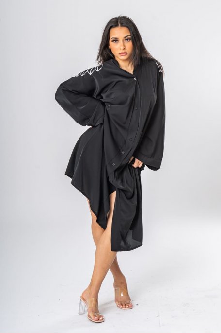 Robe Abaya boutonnée détails sequins noir