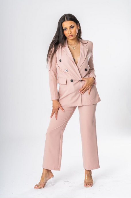 Ensemble blazer oversize style taille inversée rose