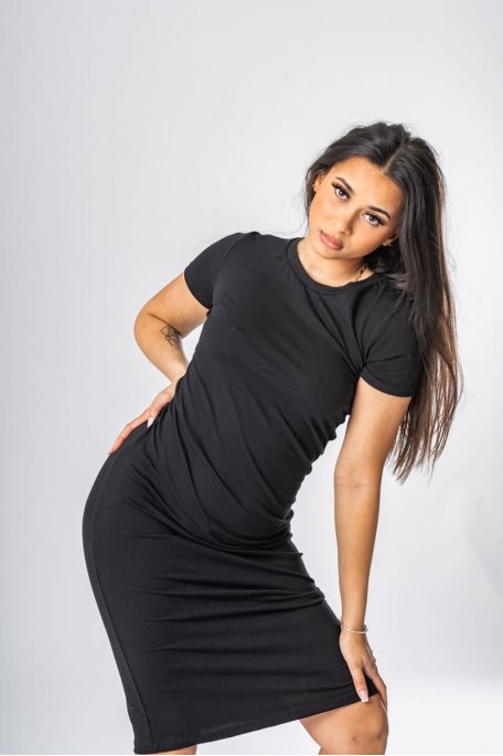 Basic short-sleeved tee dress, black