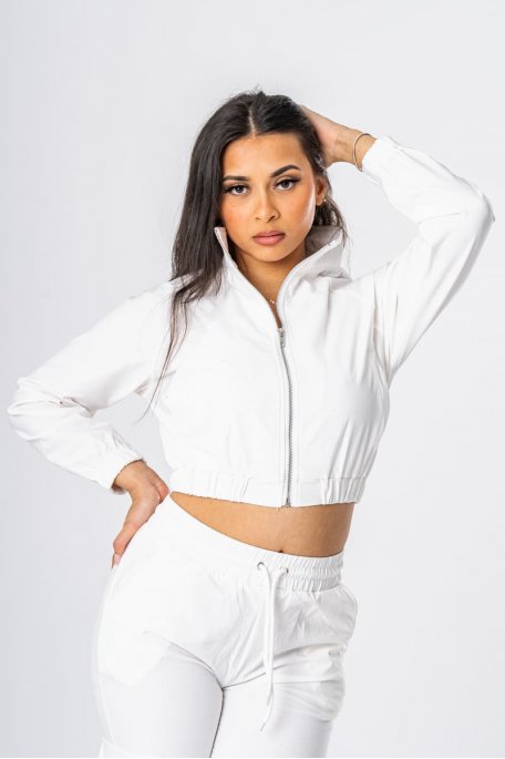 Short zip-up jogging jacket, white