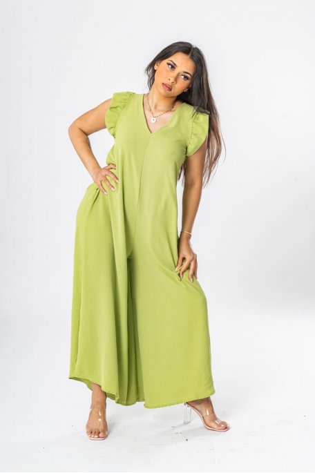 Green sleeveless wide back jumpsuit