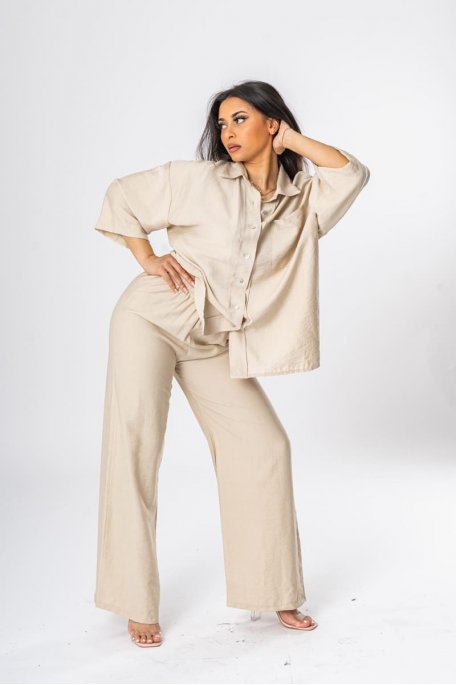 Oversize-Set Kurzarmshirt beige