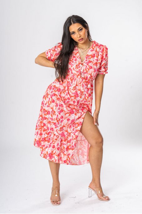 Langes Kleid geschlitzt rosa