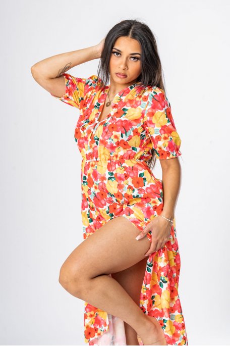 Langes Kleid mit Blumenmuster weiß