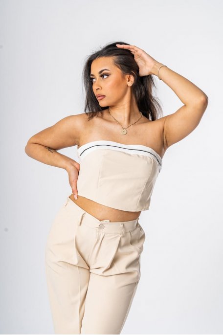 Ensemble tailleur bandeau revers beige