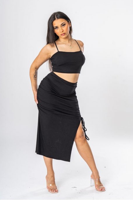 Tight black crop top skirt set