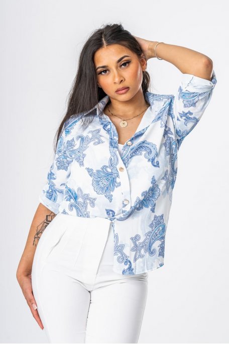Chemise fluide imprimé mandala bleu