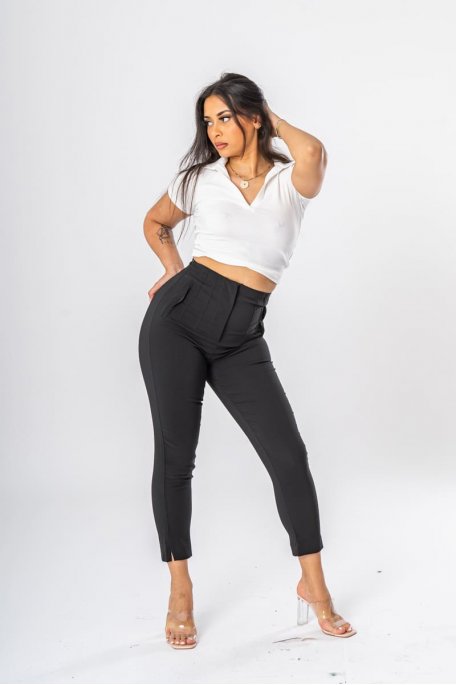 Black straight-leg tailored pants